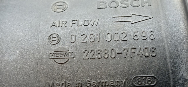 Sensor de fluxo (consumo) de ar, medidor de consumo M.A.F. - (Mass Airflow) 0281002596 NISSAN