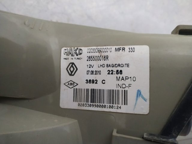 Lanterna traseira direita externa 265500016R RENAULT