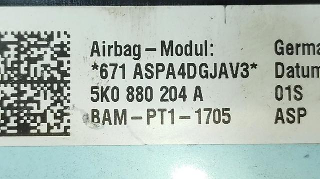 Cinto de segurança (AIRBAG) de passageiro 5K0880204A VAG