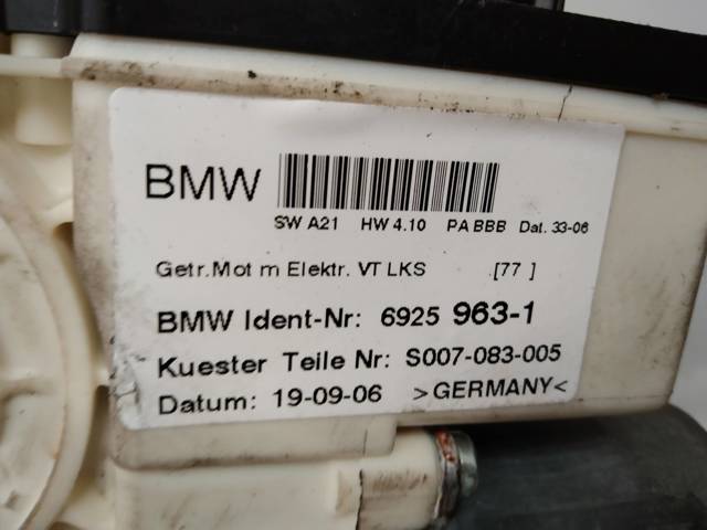 Motor de acionamento de vidro da porta dianteira esquerda 69259631 BMW