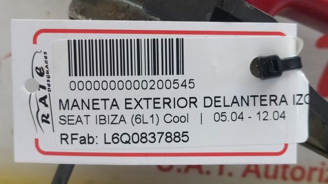 Suporte de maçaneta externa da porta dianteira esquerda 6Q0837885 VAG