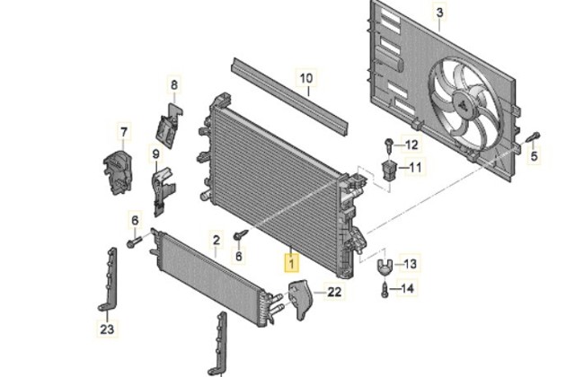 Radiador de esfriamento de motor 7E0121253F VAG