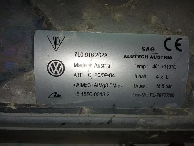 Tanque de recepção do sistema pneumático 7L0616202A PORSCHE