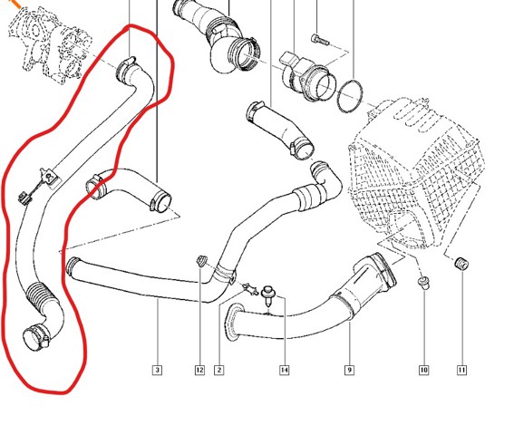 Mangueira (cano derivado) de intercooler 8200142349 RENAULT