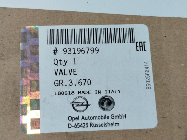 Válvula EGR de recirculação dos gases 93196799 OPEL