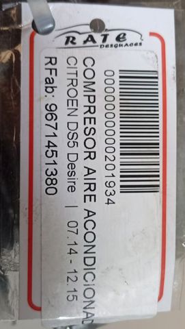 Compressor de aparelho de ar condicionado 9671451380 PEUGEOT