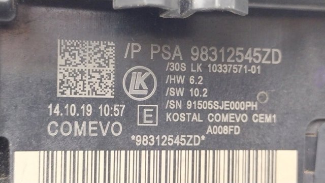 Comutador direito instalado na coluna da direção 98312545ZD PEUGEOT