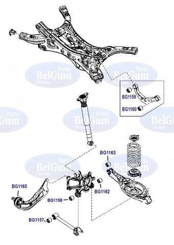 Bloco silencioso interno traseiro de braço oscilante transversal BG1163 Belgum