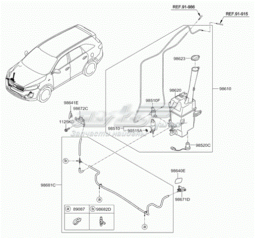 Suporte do injetor de fluido para lavador das luzes (cilindro de elevação) Hyundai/Kia 98672C5000 preço, a partir de 34,46 USD