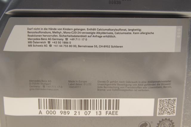 Óleo para motor Mercedes 000989210713FAEE