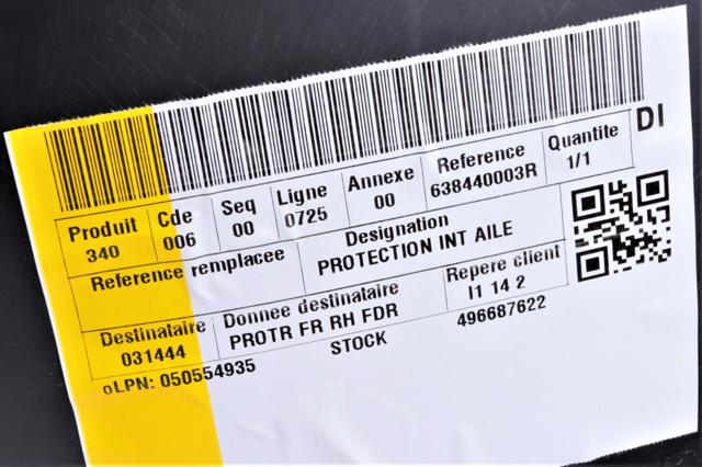 Guarda-barras direito do pára-lama dianteiro Renault (RVI) 638440003R preço, a partir de 255,21 USD