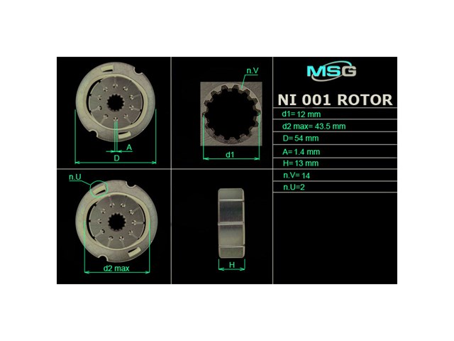 NI001ROTOR MSG Rotor de bomba da Direção hidrâulica assistida