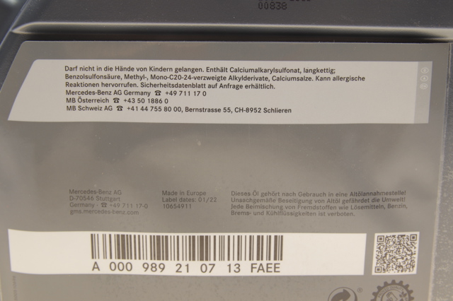 Óleo para motor 000989210713FAEE Mercedes