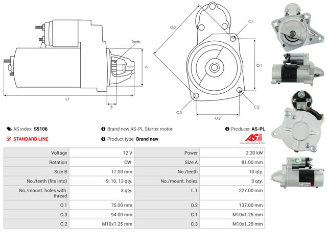 Motor de arranco AS/Auto Storm S5106 preço, a partir de 124,89 USD