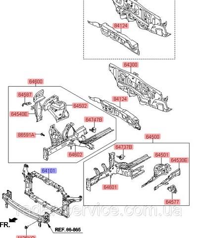 64101B2000 Hyundai/Kia Suporte do radiador montado (painel de montagem de fixação das luzes)