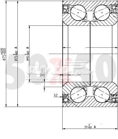 Rolamento de cubo dianteiro DAC4075W2CS73 Koyo