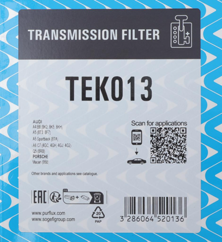 Filtro da Caixa Automática de Mudança TEK013 Purflux