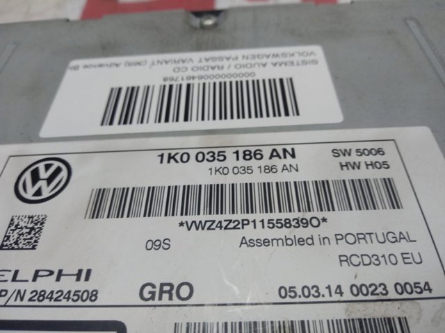 1K0035186AN VAG Aparelhagem de som (rádio AM/FM)