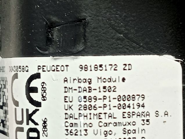 Compre 98185172ZD Peugeot/Citroen Cinto de segurança (AIRBAG) de condutor