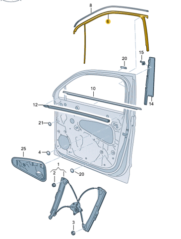 Guia de vidro de quadro da porta dianteira esquerda VAG 5NN837431EVNH preço, a partir de 229,95 USD