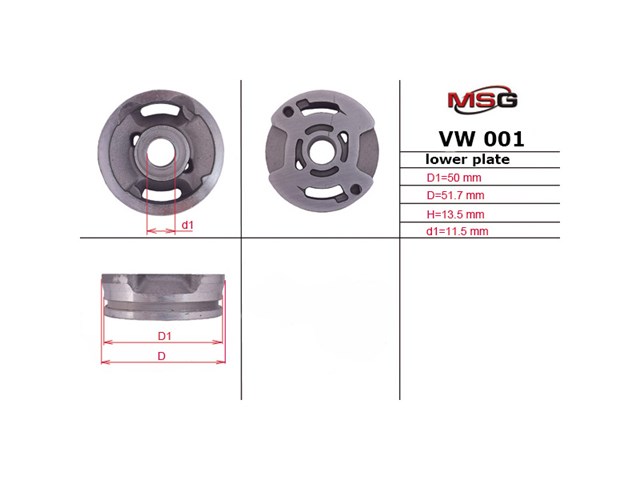 VW001LPLATE MSG Kit de reparação da bomba da Direção hidrâulica assistida