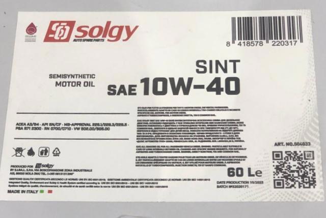 Óleo para motor 504033 Solgy