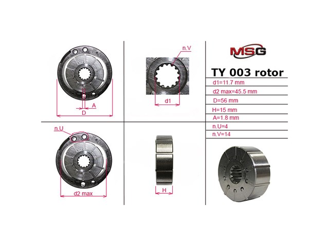 TY003ROTOR MSG Rotor de bomba da Direção hidrâulica assistida