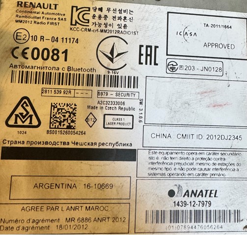281153992R Renault (RVI) Aparelhagem de som (rádio AM/FM)