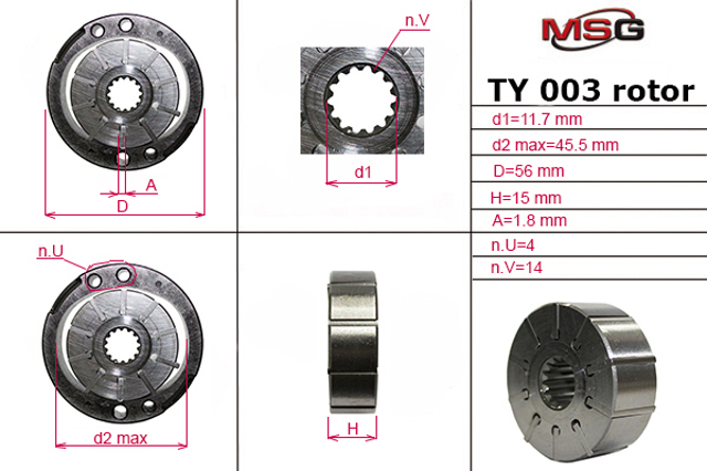 Compre TY003ROTOR MSG Rotor de bomba da Direção hidrâulica assistida