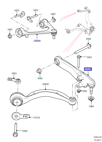 LR090504 Land Rover Braço oscilante inferior esquerdo de suspensão dianteira