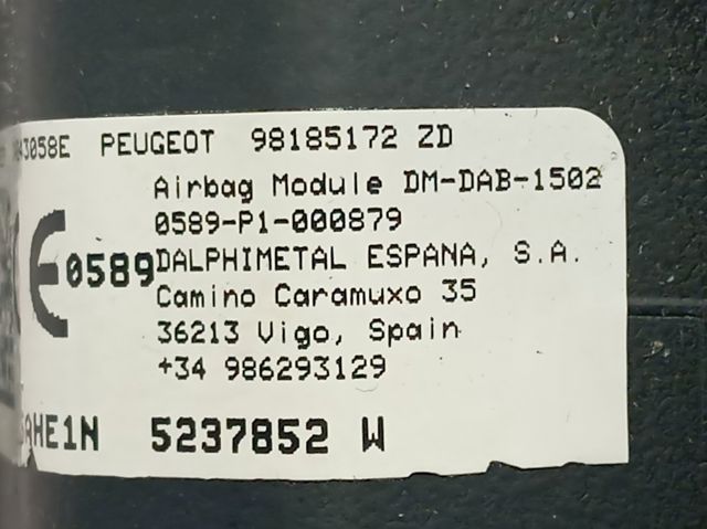 Compre 98185172ZD Peugeot/Citroen Cinto de segurança (AIRBAG) de condutor