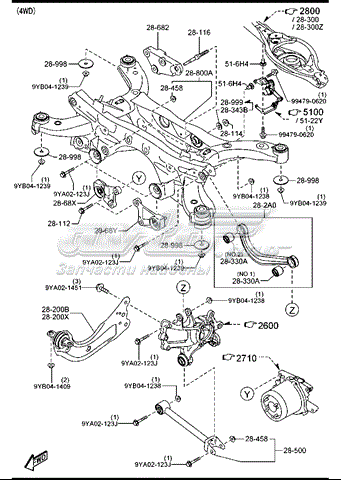 Braço oscilante (tração) longitudinal inferior direito de suspensão traseira KA0G28200A Mazda