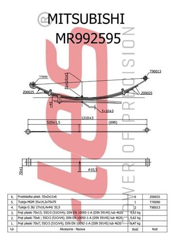 MR5195800019ZT TES Suspensão de lâminas traseiro