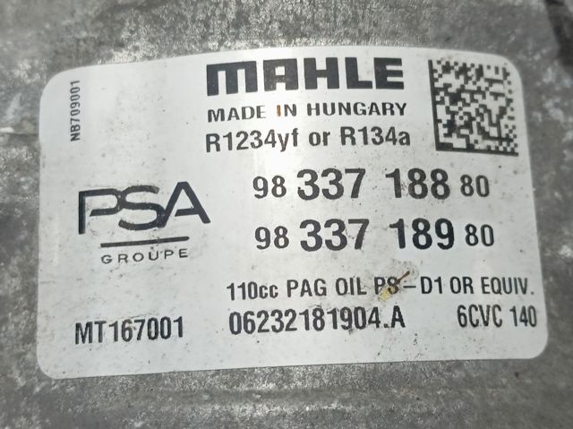 Compressor de aparelho de ar condicionado Peugeot/Citroen 9833718880 preço, a partir de 213,69 USD