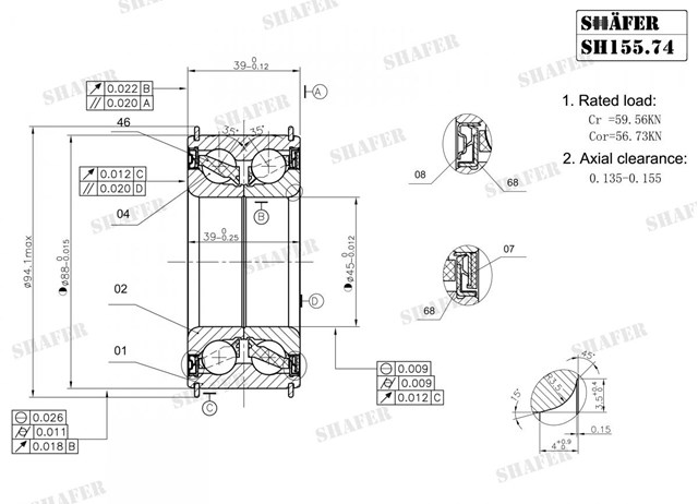 SH15574 Shafer Rolamento de cubo dianteiro