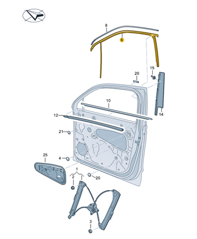 5NN837431EVNH VAG Guia de vidro de quadro da porta dianteira esquerda