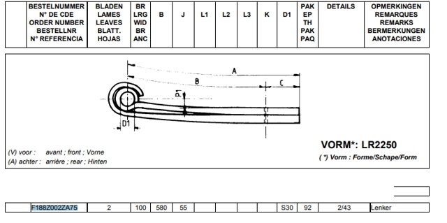 F188Z002ZA75 Weweler Mola semi-elíptica traseira