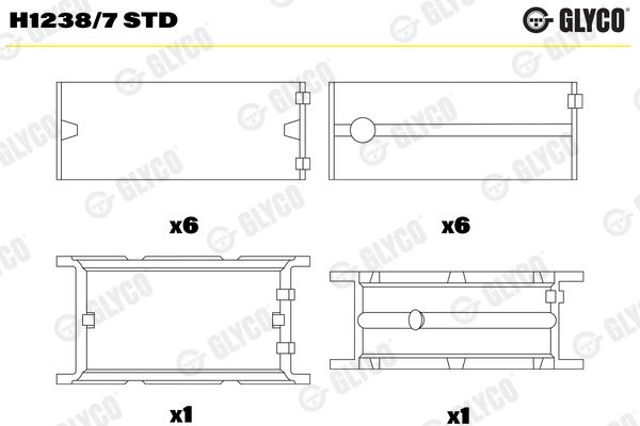 H12387STD Glyco Folhas inseridas principais de cambota, kit, padrão (STD)