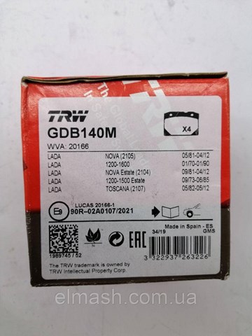 Sapatas do freio dianteiras de disco TRW GDB140M preço, a partir de 22,33 USD