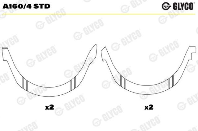 Semianel de suporte (de carreira) de cambota, STD, kit A1604STD Glyco