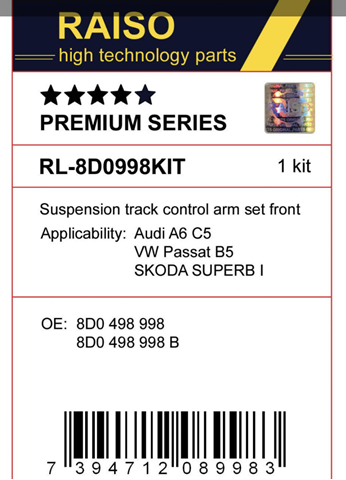 Compre RL8D0998SKIT Raiso Kit de braços oscilantes de suspensão dianteira