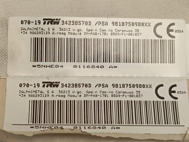 Cinto de segurança (AIRBAG) de passageiro Fiat/Alfa/Lancia 9818750980 preço, a partir de 81,72 USD