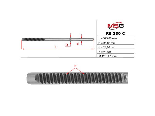 RE230C MSG Veio (haste) da cremalheira da direção