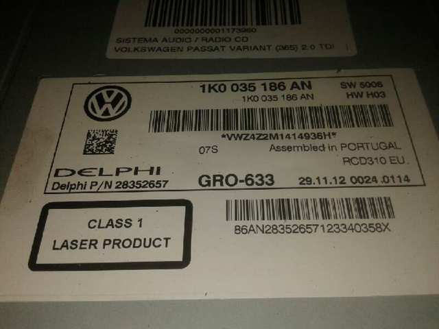 Aparelhagem de som (rádio AM/FM) 1K0035186AN VAG