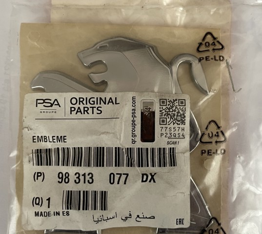 98313077DX Peugeot/Citroen Emblema de tampa de porta-malas (emblema de firma)