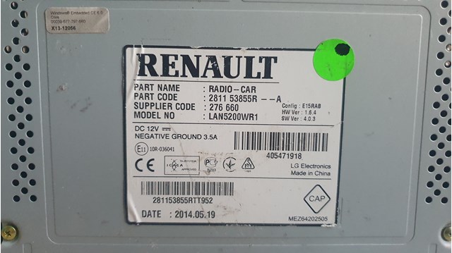 281153855R Renault (RVI) Aparelhagem de som (rádio AM/FM)