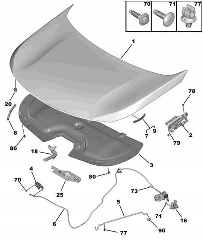 Isolamento de ruído da capota Peugeot/Citroen 9811545980 preço, a partir de 73,02 USD