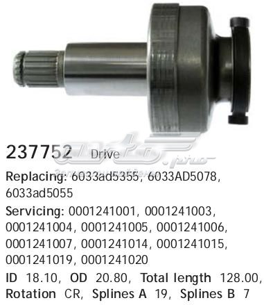 Roda-livre do motor de arranco 237752 Cargo