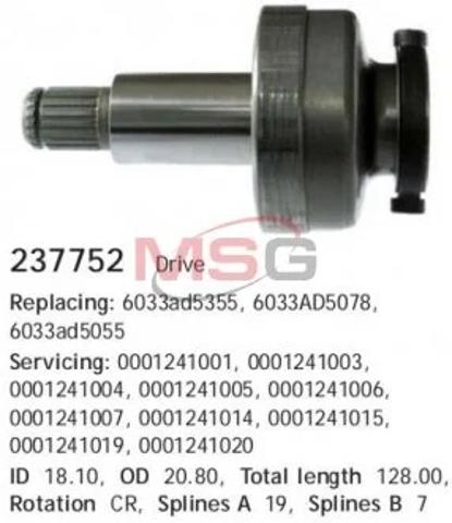 Roda-livre do motor de arranco Cargo 237752