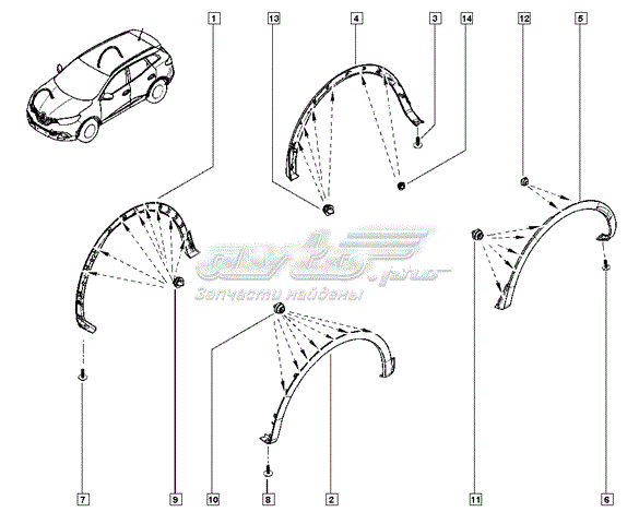 Expansor (placa sobreposta) de arco do pára-lama dianteiro direito 638744170R Renault (RVI)